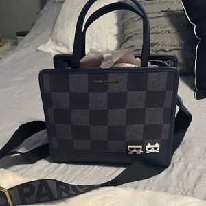Karl Lagerfeld Black Checkered Satchel